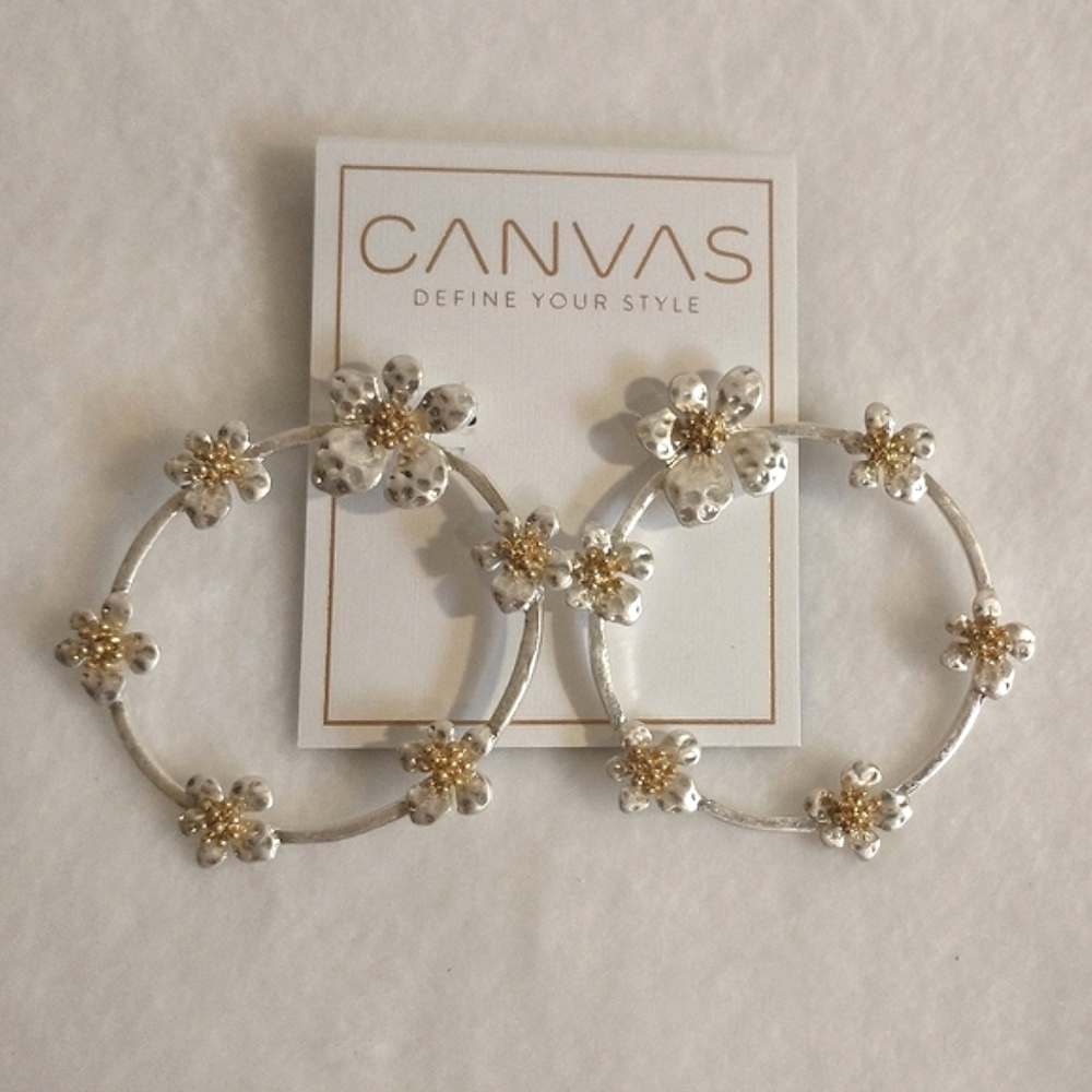 NWT Canvas Garden Floral Hoop Statement Earrings